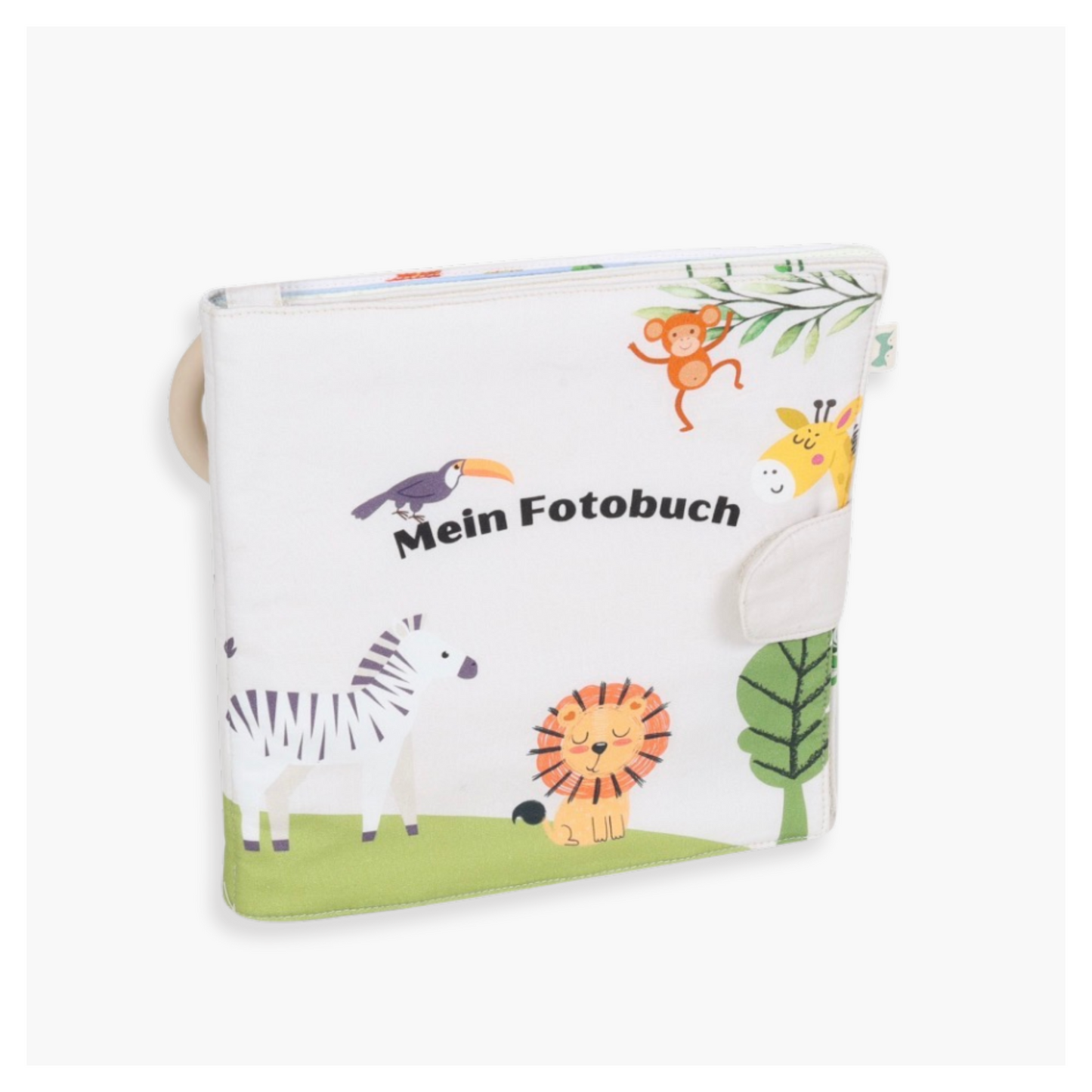 Fotoalbum für Baby und Kinder als Erinnerungsbuch aus Bio-Baumwolle mit Beißring und Anhänger, Baby ab 0 Monaten, Geschenke zur Geburt und zur Eingewöhnung