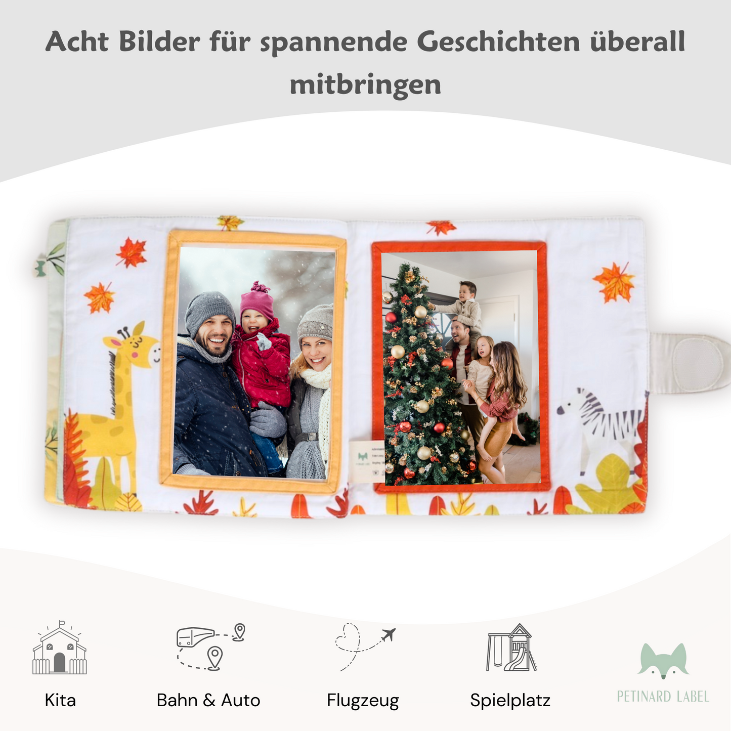 Fotoalbum für Baby und Kinder als Erinnerungsbuch aus Bio-Baumwolle mit Beißring und Anhänger, Baby ab 0 Monaten, Geschenke zur Geburt und zur Eingewöhnung