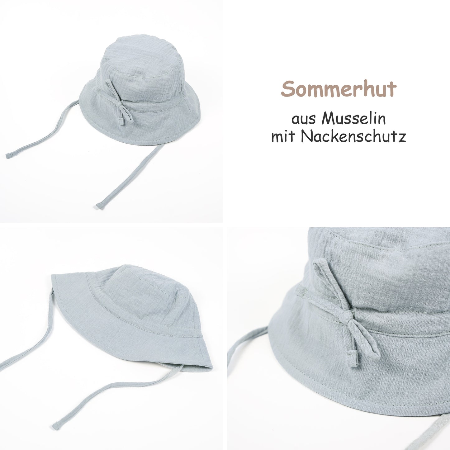 Sonnenhut aus Musselin mit Nackenschutz in Swedish Blue, UV-Schutz UPF 50+, Babys & Kinder Unisex